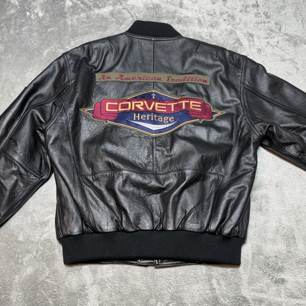 Vintage Reed Leather Corvette Heritage Jacket Men's 40 Black Bomber Embroidered - Picture 2 of 10